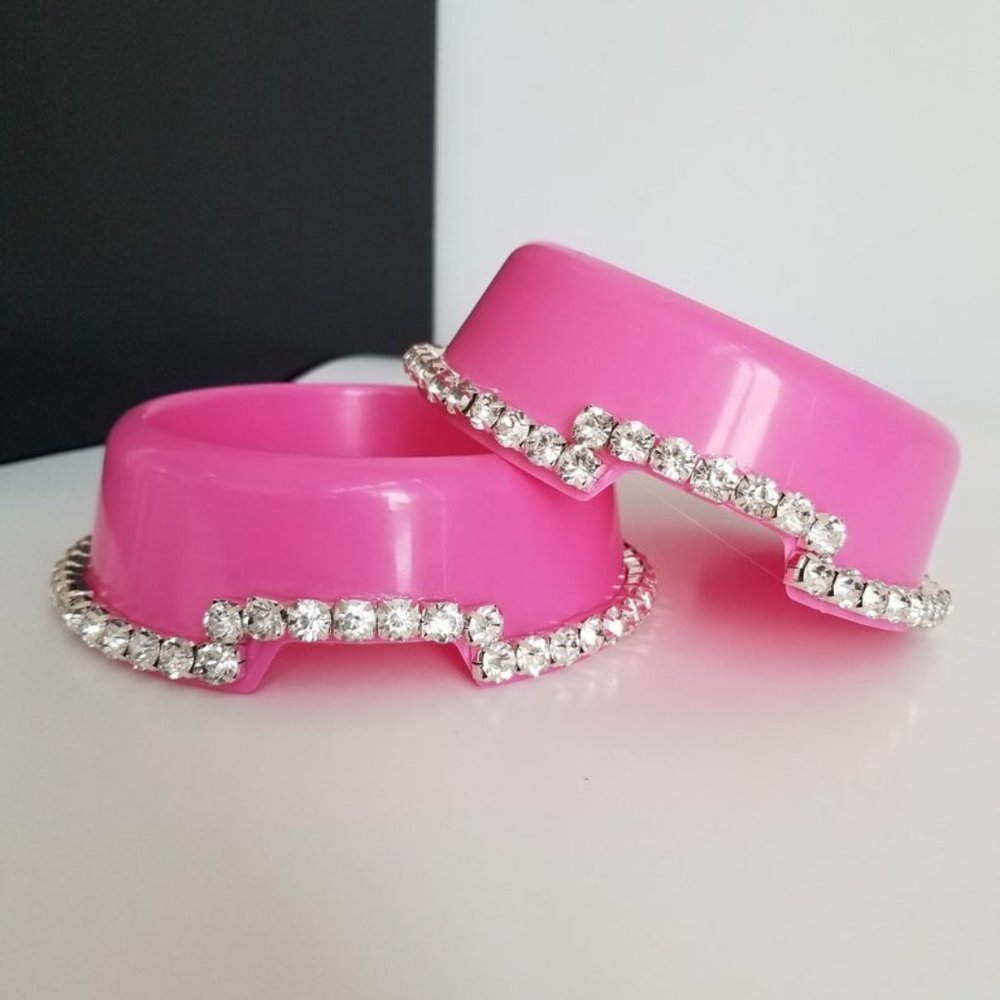 Pink rhinestone pet bowls